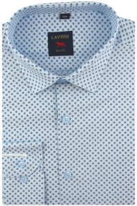 Duża Koszula Męska Elegancka Wizytowa do garnituru błękitna we wzorki z długim rękawem Duże rozmiary Laviino H640