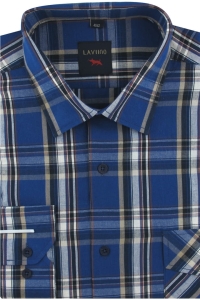 Duża Koszula Męska Codzienna Casual niebieska w kratkę z długim rękawem Duże rozmiary Laviino H652