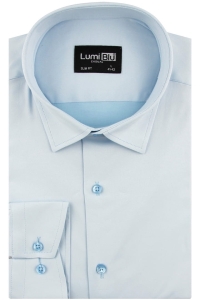 Koszula Męska Elegancka Wizytowa do garnituru gładka błękitna z długim rękawem w kroju SLIM FIT Lumi Blu H668