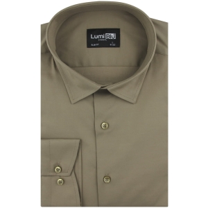 Koszula Męska Elegancka Wizytowa do garnituru gładka brązowa z długim rękawem w kroju SLIM FIT Lumi Blu H674