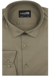 Koszula Męska Elegancka Wizytowa do garnituru gładka brązowa z długim rękawem w kroju SLIM FIT Lumi Blu H674