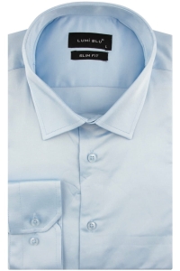 Koszula Męska Elegancka Wizytowa do garnituru gładka błękitna z długim rękawem w kroju SLIM FIT Lumi Blu H677