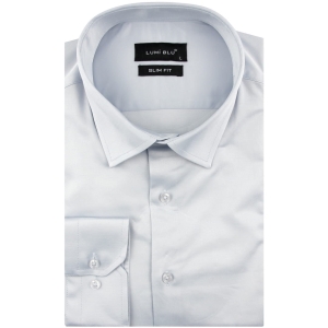 Koszula Męska Elegancka Wizytowa do garnituru gładka szara srebrna z długim rękawem w kroju SLIM FIT Lumi Blu H681