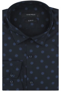 Koszula Męska Elegancka Wizytowa do garnituru granatowa we wzorki z długim rękawem w kroju SLIM FIT Viadi Polo H688
