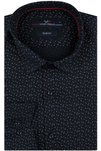 Koszula Męska Elegancka Wizytowa do garnituru granatowa we wzorki z długim rękawem w kroju SLIM FIT Viadi Polo H689