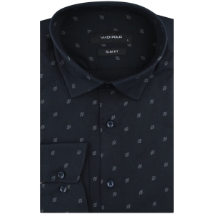 Koszula Męska Elegancka Wizytowa do garnituru granatowa w listki z długim rękawem w kroju SLIM FIT Viadi Polo H693