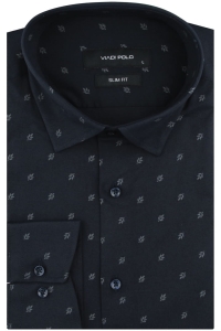 Koszula Męska Elegancka Wizytowa do garnituru granatowa w listki z długim rękawem w kroju SLIM FIT Viadi Polo H693