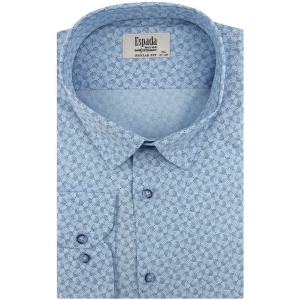 Duża Koszula Męska Elegancka Wizytowa do garnituru niebieska we wzorki z długim rękawem Duże rozmiary Espada Men's Wear H741