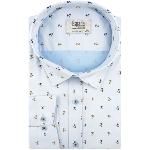 Duża Koszula Męska Elegancka Wizytowa do garnituru błękitna we wzorki z długim rękawem Duże rozmiary Espada Men's Wear H751