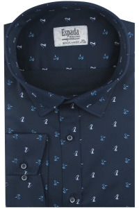 Duża Koszula Męska Elegancka Wizytowa do garnituru granatowa we wzorki z długim rękawem Duże rozmiary Espada Men's Wear H753