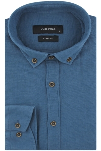 Lniana Koszula Męska Codzienna Casual gładka niebieska z długim rękawem w kroju SLIM FIT Viadi Polo H774