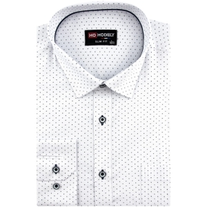 Koszula Męska Elegancka Wizytowa do garnituru biała we wzorki z długim rękawem w kroju SLIM FIT Modely H845
