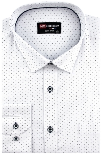 Koszula Męska Elegancka Wizytowa do garnituru biała we wzorki z długim rękawem w kroju SLIM FIT Modely H845