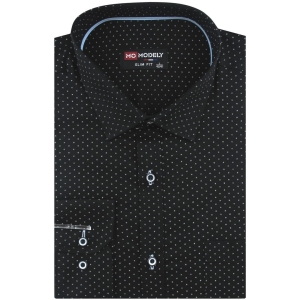 Koszula Męska Elegancka Wizytowa do garnituru czarna we wzorki z długim rękawem w kroju SLIM FIT Modely H846