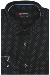 Koszula Męska Elegancka Wizytowa do garnituru czarna we wzorki z długim rękawem w kroju SLIM FIT Modely H846
