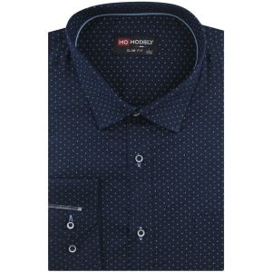 Koszula Męska Elegancka Wizytowa do garnituru granatowa we wzorki z długim rękawem w kroju SLIM FIT Modely H848