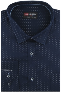 Koszula Męska Elegancka Wizytowa do garnituru granatowa we wzorki z długim rękawem w kroju SLIM FIT Modely H848