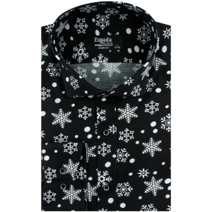 Koszula Męska Elegancka na Święta czarna z Motywem Świątecznym z długim rękawem w kroju SLIM FIT Espada Men's Wear H902