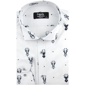 Koszula Męska Elegancka na Święta biała z Motywem Świątecznym z długim rękawem w kroju SLIM FIT Espada Men's Wear H906