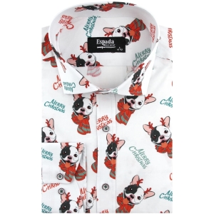 Koszula Męska Elegancka na Święta biała z Motywem Świątecznym z długim rękawem w kroju REGULAR Espada Men's Wear H917