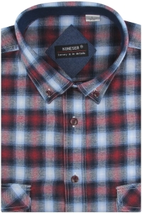 Koszula Męska Codzienna Bawełniana Casual bordowa w kratę z długim rękawem w kroju REGULAR Koneser H875