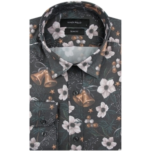 Koszula Męska Elegancka Wizytowa do garnituru grafitowa w kwiatki z długim rękawem w kroju SLIM FIT Viadi Polo H921