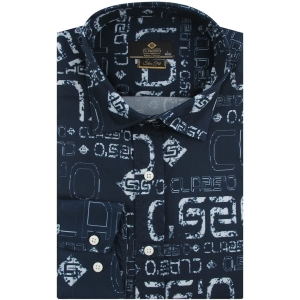 Koszula Męska Elegancka Wizytowa do garnituru granatowa we wzory z długim rękawem w kroju SLIM FIT Classo H939