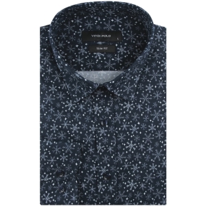 Koszula Męska Elegancka Na Święta granatowa z Motywem Świątecznym z długim rękawem w kroju SLIM FIT Viadi Polo H947