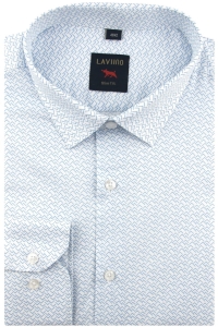 Koszula Męska Elegancka Wizytowa do garnituru biała we wzorki z długim rękawem w kroju SLIM FIT Laviino H995