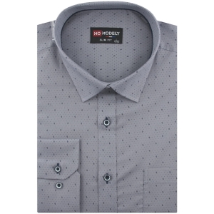 Koszula Męska Elegancka Wizytowa do garnituru szara we wzorki z długim rękawem w kroju SLIM FIT Modely J038