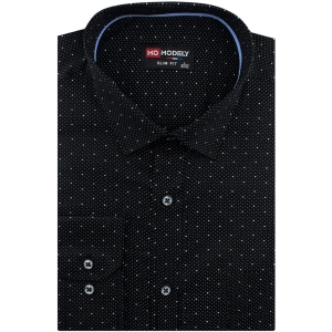 Koszula Męska Elegancka Wizytowa do garnituru czarna we wzorki z długim rękawem w kroju SLIM FIT Modely J039