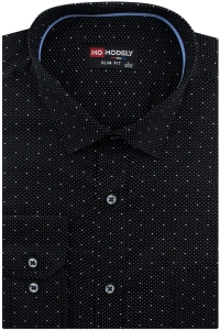 Koszula Męska Elegancka Wizytowa do garnituru czarna we wzorki z długim rękawem w kroju SLIM FIT Modely J039