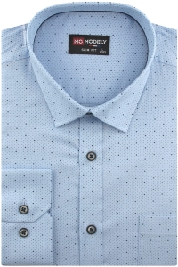 Koszula Męska Elegancka Wizytowa do garnituru niebieska we wzorki z długim rękawem w kroju SLIM FIT Modely J040