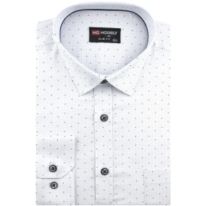 Koszula Męska Elegancka Wizytowa do garnituru biała we wzorki z długim rękawem w kroju SLIM FIT Modely J041