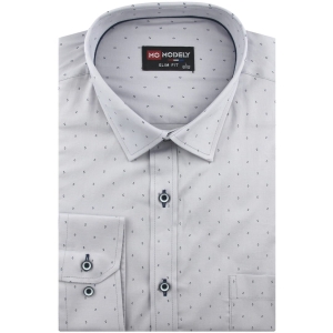 Koszula Męska Elegancka Wizytowa do garnituru szara we wzorki z długim rękawem w kroju SLIM FIT Modely J043