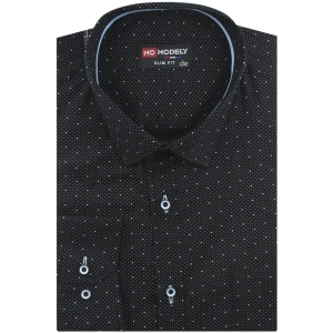 Koszula Męska Elegancka Wizytowa do garnituru czarna we wzorki z długim rękawem w kroju SLIM FIT Modely J044