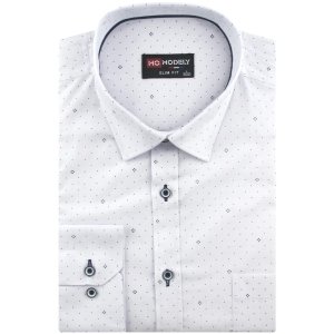 Koszula Męska Elegancka Wizytowa do garnituru biała we wzorki z długim rękawem w kroju SLIM FIT Modely J045