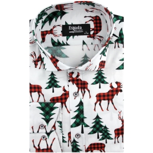 Koszula Męska Elegancka na Święta biała z Motywem Świątecznym z długim rękawem w kroju REGULAR Espada Men's Wear H915