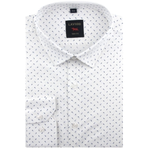 Koszula Męska Elegancka Wizytowa do garnituru biała we wzorki z długim rękawem w kroju SLIM FIT Laviino J058