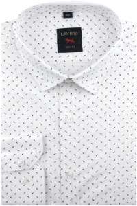 Koszula Męska Elegancka Wizytowa do garnituru biała we wzorki z długim rękawem w kroju SLIM FIT Laviino J058