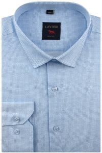 Duża Koszula Męska Elegancka Wizytowa do garnituru błękitna we wzory z długim rękawem Duże rozmiary Laviino J062