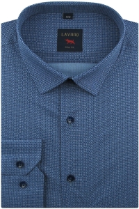 Duża Koszula Męska Elegancka Wizytowa do garnituru granatowa we wzory z długim rękawem Duże rozmiary Laviino J063
