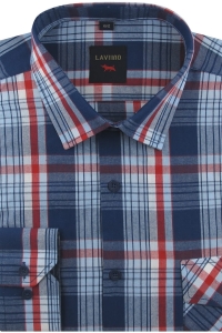 Koszula Męska Codzienna Bawełniana Casual granatowa w kratkę z długim rękawem w kroju REGULAR Laviino J071