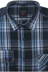 Duża Koszula Męska Codzienna Bawełniana Casual granatowa w kratkę z długim rękawem Duże rozmiary Laviino J073