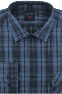 Koszula Męska Codzienna Bawełniana Casual granatowa w kratkę z długim rękawem w kroju REGULAR Laviino J080