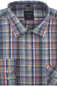 Koszula Męska Codzienna Bawełniana Casual granatowa w kratkę z długim rękawem w kroju REGULAR Laviino J081