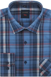 Koszula Męska Codzienna Bawełniana Casual granatowa w kratkę z długim rękawem w kroju REGULAR Laviino J084