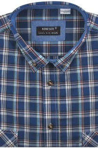 Koszula Męska Codzienna Bawełniana Casual granatowa w kratę z długim rękawem w kroju REGULAR Koneser J112