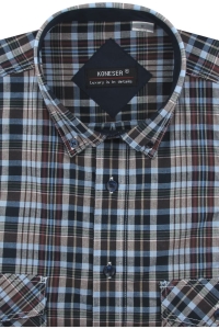 Koszula Męska Codzienna Bawełniana Casual granatowa w kratę z długim rękawem w kroju REGULAR Koneser J119