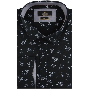 Koszula Męska Elegancka Wizytowa do garnituru czarna w kwiatki z długim rękawem w kroju SLIM FIT Classo J136